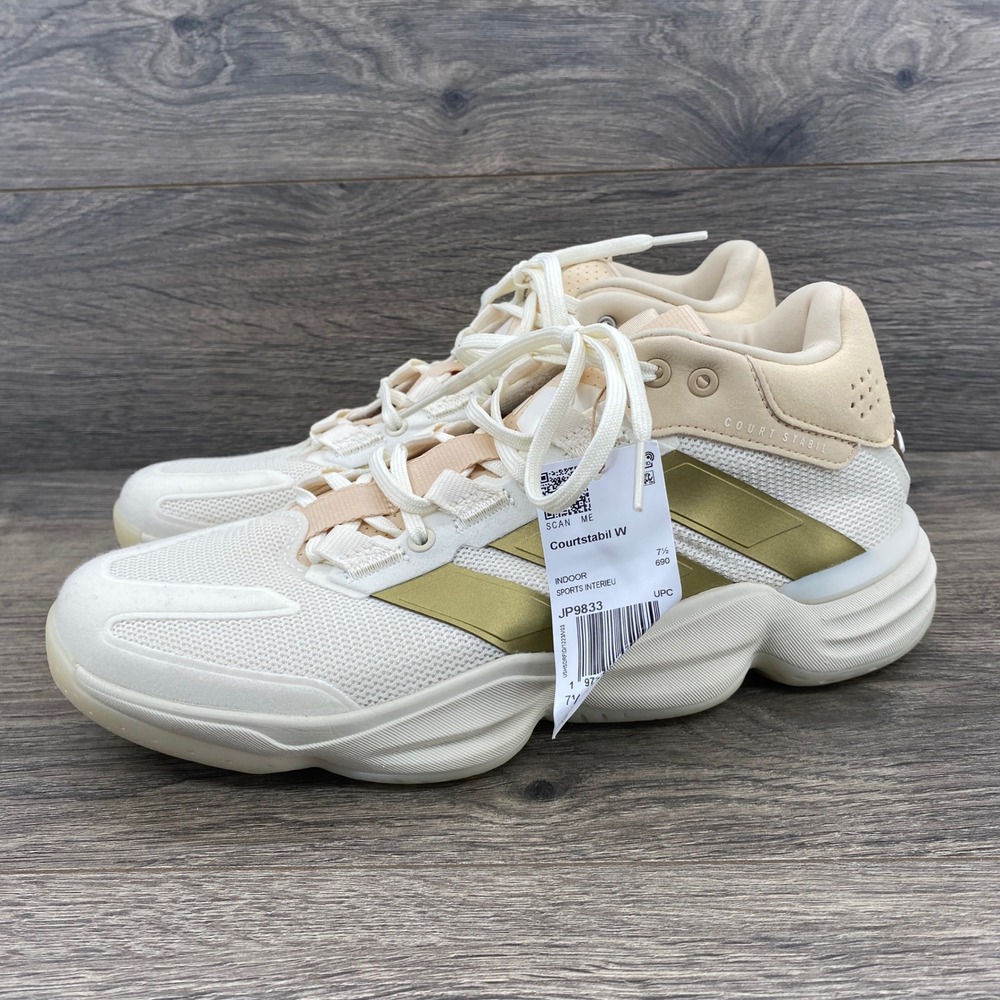 Adidas Courtstabil W Indoor Sports Shoes Womens 9 White Gold JP9833 New